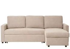 Canapé d’angle convertible BELFAST – Tissu beige avec tiroir-lit et coffre de rangement