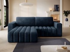 Canapé d’angle convertible BOZEN en velours capitonné avec coffre – 250 cm