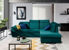 Canapé d'angle convertible en velours KEPITA - Appuis-tête réglables et rangement