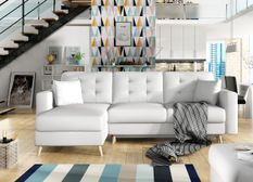 Canapé d'angle convertible et réversible simili cuir Anska - Pieds bois naturel