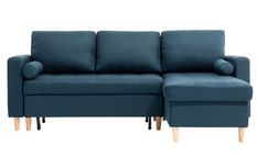 Canapé d'angle convertible et reversible tissu bleu canard Waler 229 cm