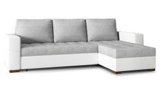 Canapé d'angle convertible et réversible tissu gris clair et simili cuir blanc Zelly 237 cm