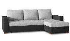 Canapé d'angle convertible et réversible tissu gris clair et simili cuir noir Zelly 237 cm