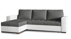 Canapé d'angle convertible et réversible tissu gris foncé et simili cuir blanc Zelly 237 cm