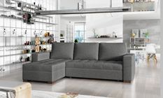 Canapé d'angle convertible et réversible tissu gris foncé Zelly 237 cm