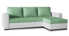 Canapé d'angle convertible et réversible tissu vert clair et simili cuir blanc Zelly 237 cm