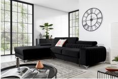 Canapé d’angle convertible GRENKY en velours avec coffre et têtières réglables – 278 cm