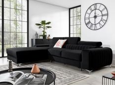 Canapé d’angle convertible GRENKY en velours avec coffre et têtières réglables – 278 cm