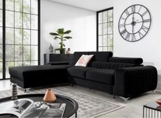 Canapé d’angle convertible GRENKY en velours avec coffre et têtières réglables – 278 cm