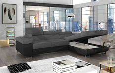 Canapé d’angle convertible KALIZO en tissu côtelé avec coffre, têtières réglables et pieds en acier chromé – 289 cm
