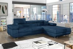 Canapé d’angle convertible KALIZO en velours avec coffre et têtières réglables – 289 cm