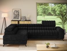 Canapé d’angle convertible KANDO en tissu texturé – 269 cm