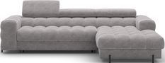Canapé d’angle convertible KATE en velours avec coffre, têtières réglables et pieds en métal noir – 285 cm