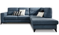 Canapé d’angle convertible KAZAL en tissu avec têtières réglables et pieds en acier noir – 277 cm