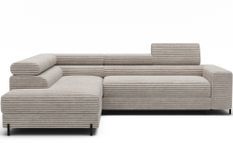 Canapé d’angle convertible KOLEZO en tissu côtelé avec coffre et têtières réglables – 274 cm