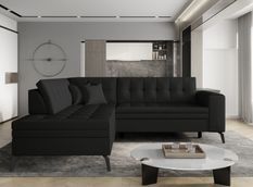 Canapé d’angle convertible LARRY en simili cuir avec pieds en acier noir – 260 cm