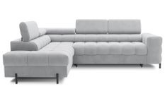 Canapé d’angle convertible LUCCINO en tissu avec coffre, têtières réglables et pieds en métal noir – 276 cm