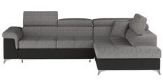 Canapé d’angle convertible MARIDO en tissu et simili cuir avec coffre et têtières réglables – 275 cm