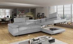 Canapé d’angle convertible MARKA en velours avec coffre et têtières réglables – 272 cm