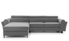 Canapé d’angle convertible MAZALI en velours avec coffre et têtières réglables – 288 cm