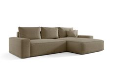 Canapé d’angle convertible MONA à droite en tissu bouclé beige foncé