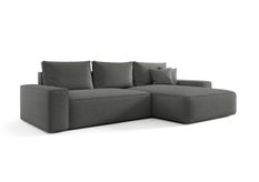 Canapé d’angle convertible MONA à droite en tissu bouclé gris foncé