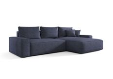 Canapé d’angle convertible MONA à droite en tissu tressé bleu