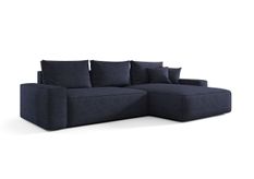 Canapé d’angle convertible MONA à droite en tissu tressé bleu marine