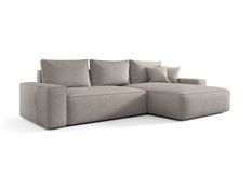 Canapé d’angle convertible MONA à droite en tissu tressé gris