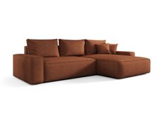 Canapé d’angle convertible MONA à droite en tissu tressé orange