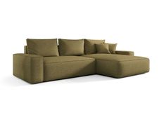 Canapé d’angle convertible MONA à droite en tissu tressé vert