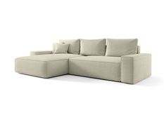 Canapé d’angle convertible MONA à gauche en tissu bouclé beige