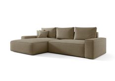 Canapé d’angle convertible MONA à gauche en tissu bouclé beige foncé