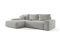 Canapé d’angle convertible MONA à gauche en tissu bouclé gris