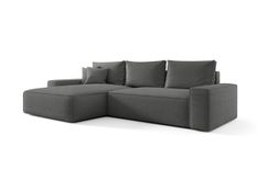 Canapé d’angle convertible MONA à gauche en tissu bouclé gris foncé