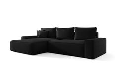 Canapé d’angle convertible MONA à gauche en tissu bouclé noir