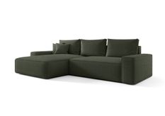 Canapé d’angle convertible MONA à gauche en tissu bouclé vert