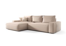 Canapé d’angle convertible MONA à gauche en tissu tressé beige