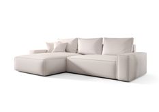 Canapé d’angle convertible MONA à gauche en tissu tressé beige clair