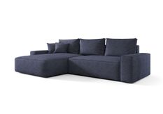 Canapé d’angle convertible MONA à gauche en tissu tressé bleu