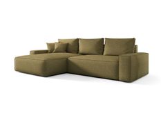 Canapé d’angle convertible MONA à gauche en tissu tressé vert