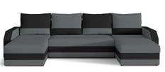 Canapé d'angle convertible panoramique bicolore tissu gris et noir Nordy 307 cm