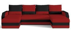 Canapé d'angle convertible panoramique bicolore tissu rouge et noir Nordy 307 cm