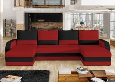 Canapé d'angle convertible panoramique bicolore tissu rouge et noir Nordy 307 cm