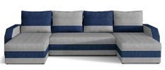 Canapé d'angle convertible panoramique bicolore velours gris clair et bleu Nordy 307 cm