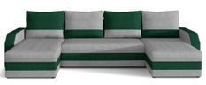 Canapé d'angle convertible panoramique bicolore velours gris clair et vert Nordy 307 cm
