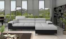 Canapé d’angle convertible RIKARO en tissu et simili cuir avec têtières réglables – 281 cm