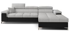 Canapé d’angle convertible RIKARO en tissu et simili cuir avec têtières réglables – 281 cm