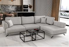Canapé d'angle convertible SAVARY en tissu avec coffre de rangement - 280 cm