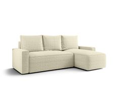 Canapé d’angle convertible SAVIO à droite en tissu bouclé beige